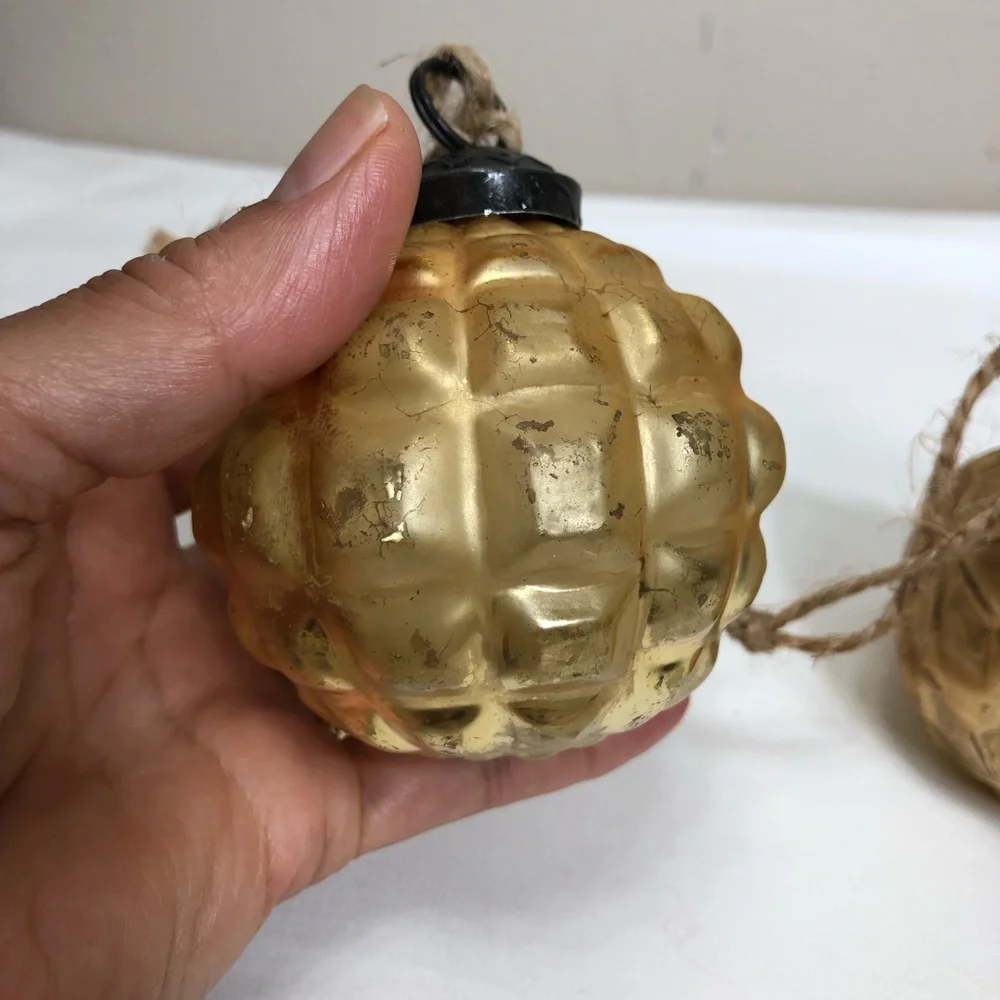Pottery Barn MERCURY GLASS Embossed Gold Antique Finish‎ Christmas Ornaments 6